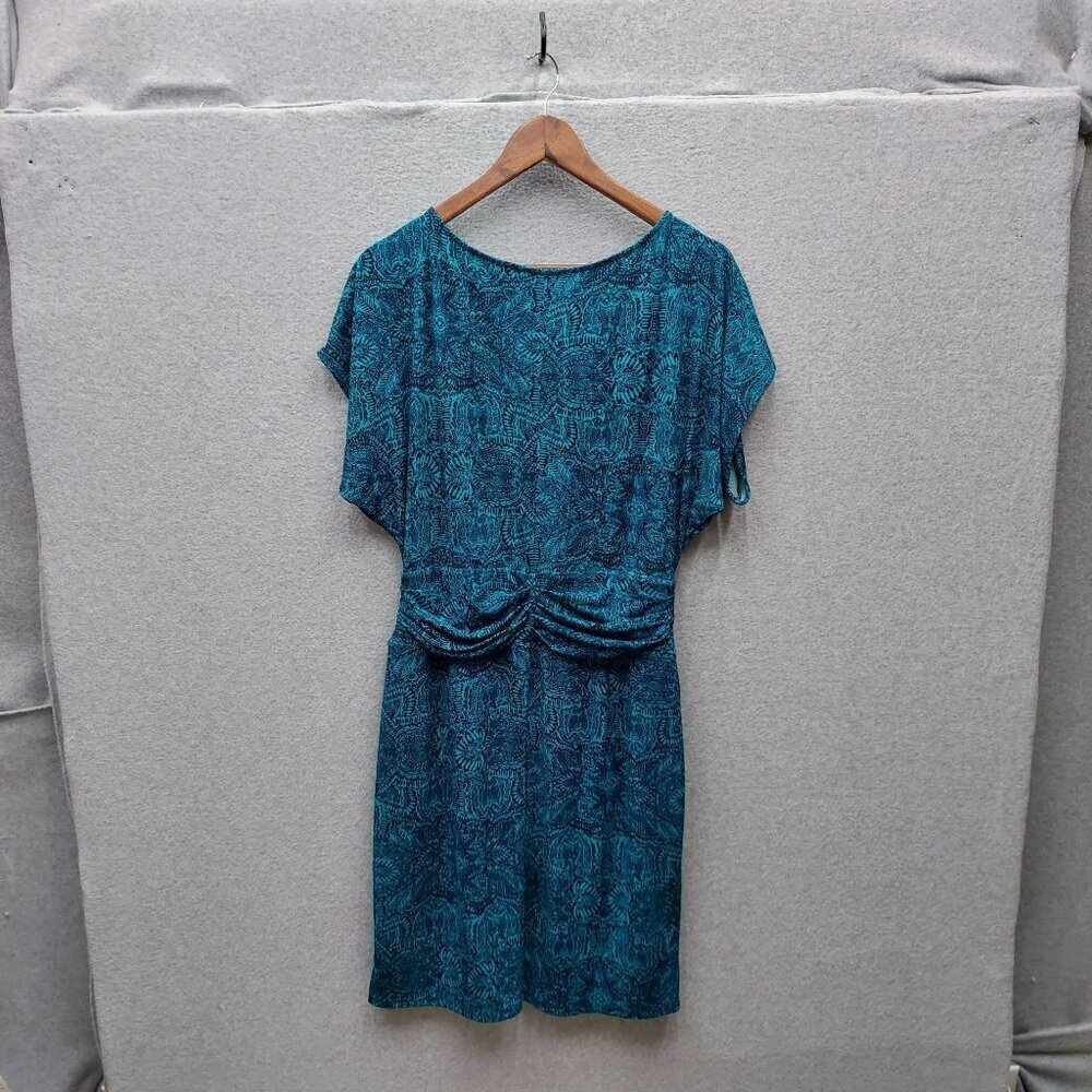 Ann Taylor Womens Teal Blue Patterned Short Sleeve Knee-Length Dress Size M - Picture 3 of 3